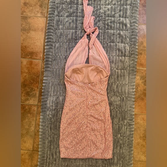 Sparkling Pink Sequin Halter Mini Dress NWOT - Picture 7 of 12
